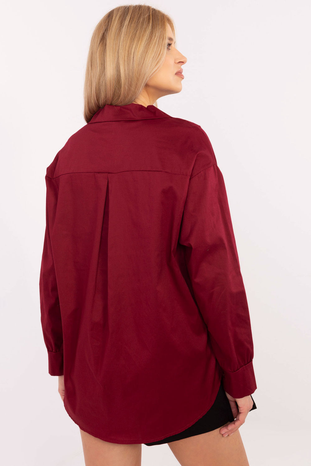 Italy Moda Burgundy Cotton Long Sleeve Top with Pockets - view 3
