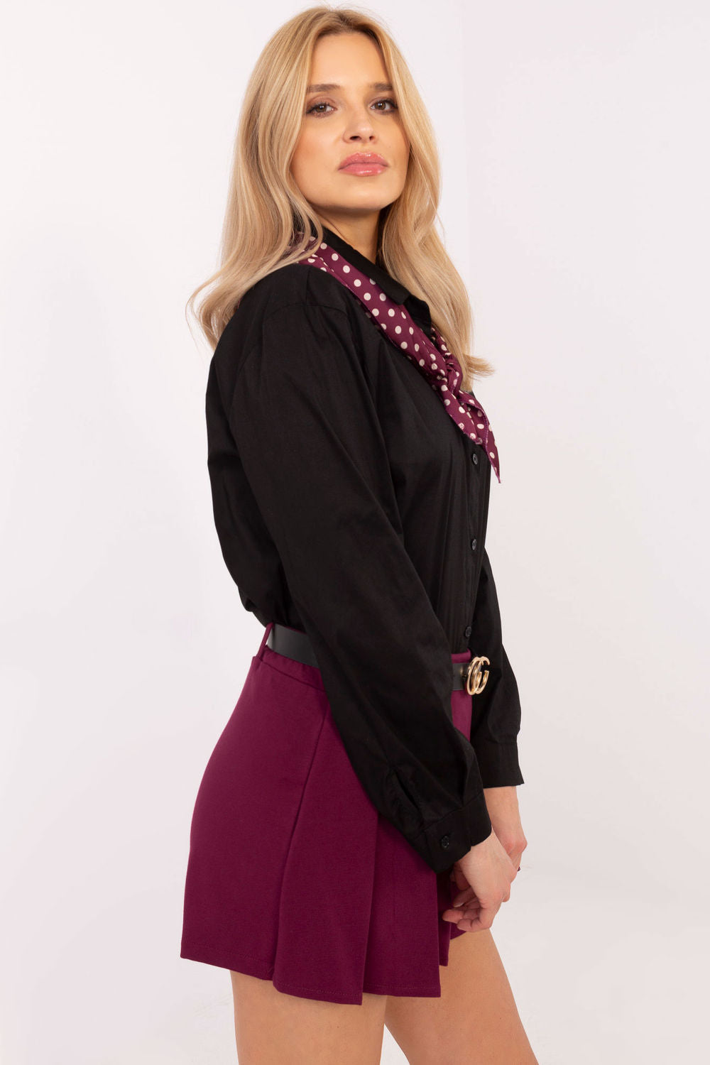 Italy Moda Black Collared Cotton Long Sleeve Top - view 2