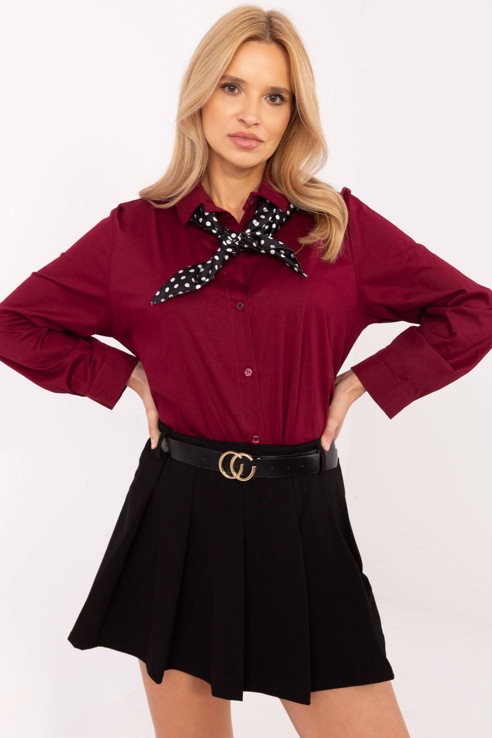 Italy Moda Burgundy Cotton Long Sleeve Top