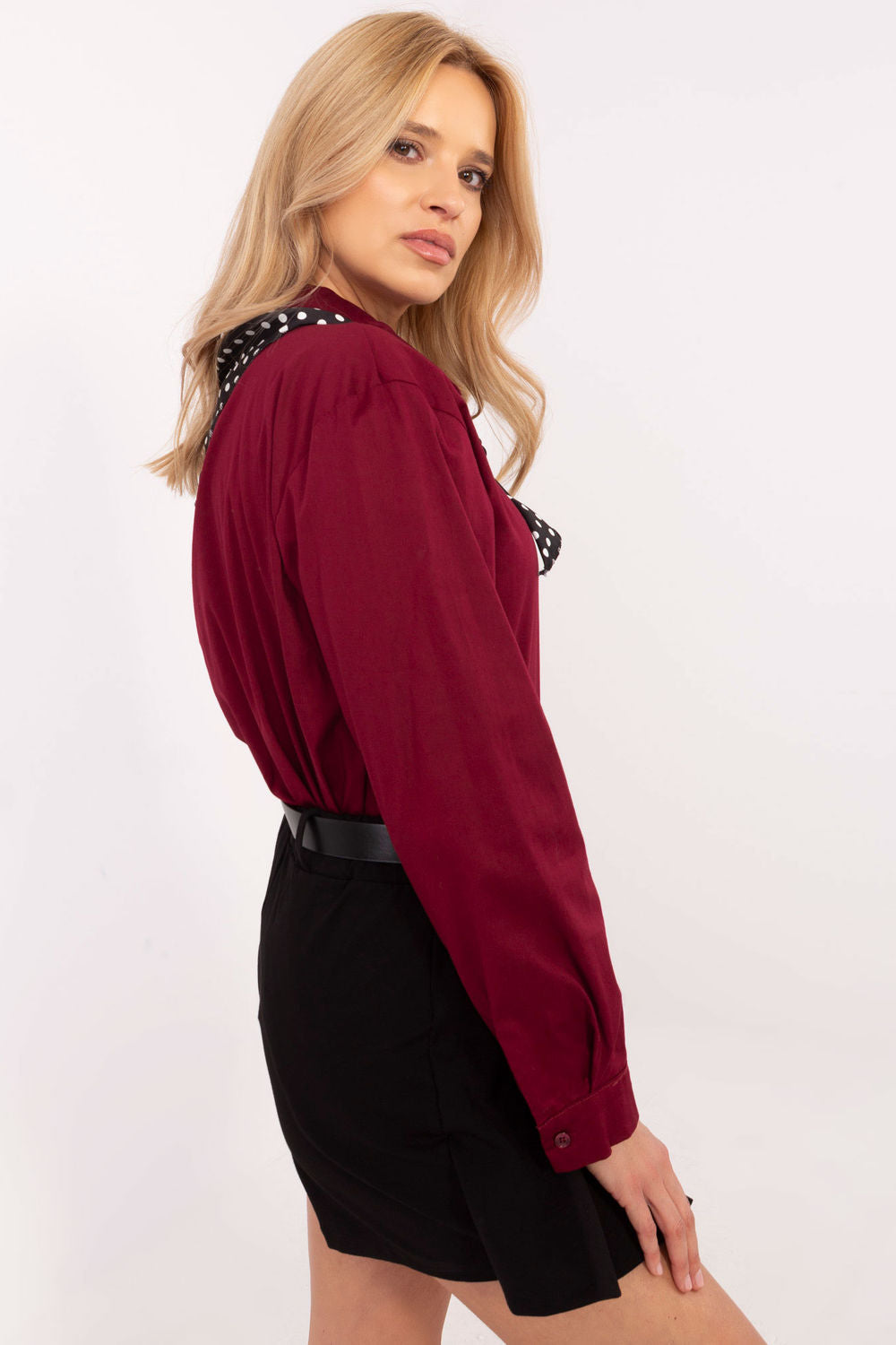 Italy Moda Burgundy Cotton Long Sleeve Top - view 2
