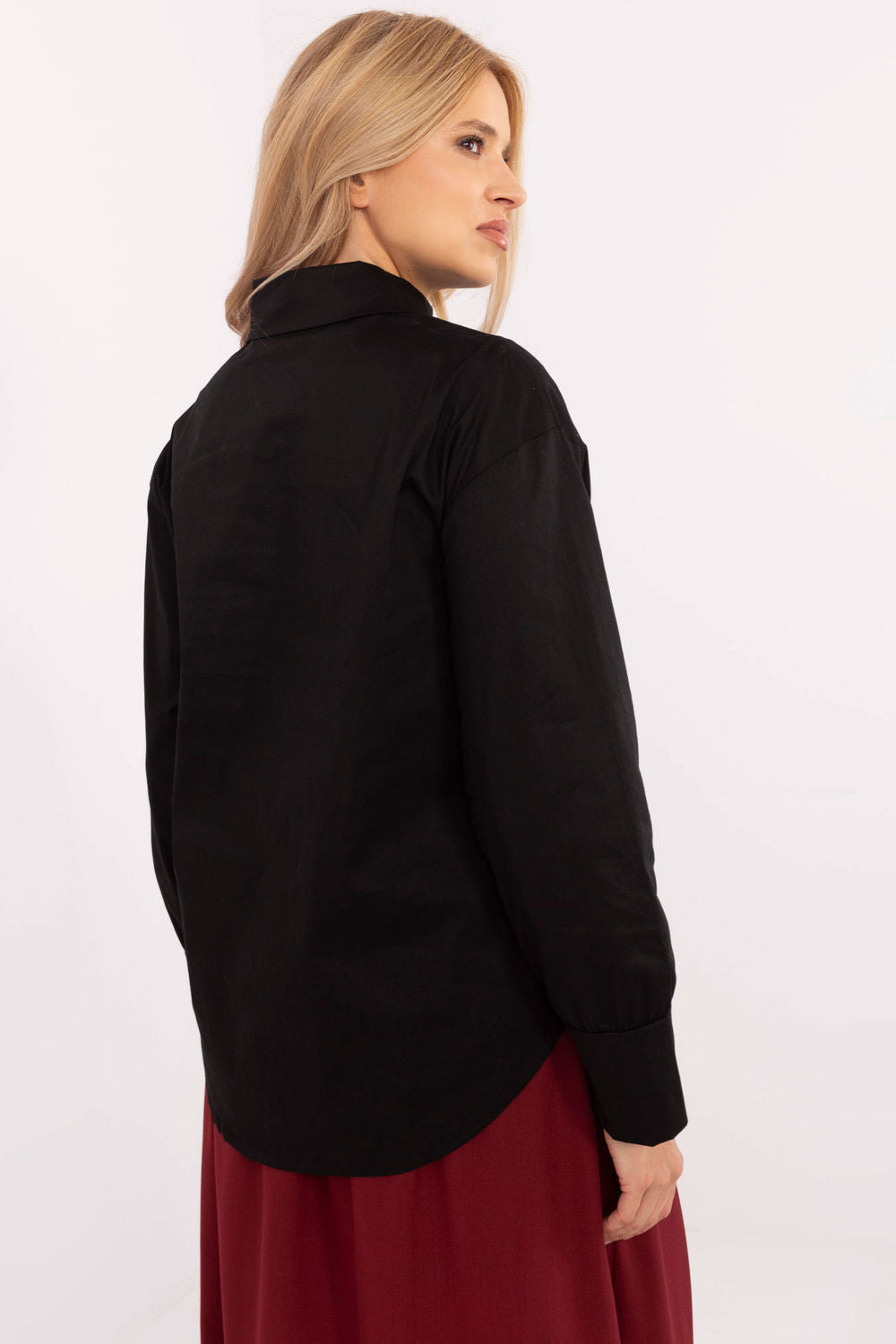 Italy Moda Black Cotton Long Sleeve Top with Buttons - view 3