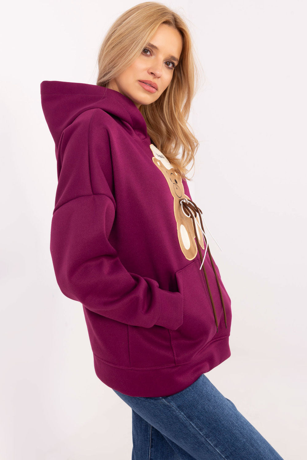 Italy Moda Violet Hooded Zip Up Sweatshirt - view 2