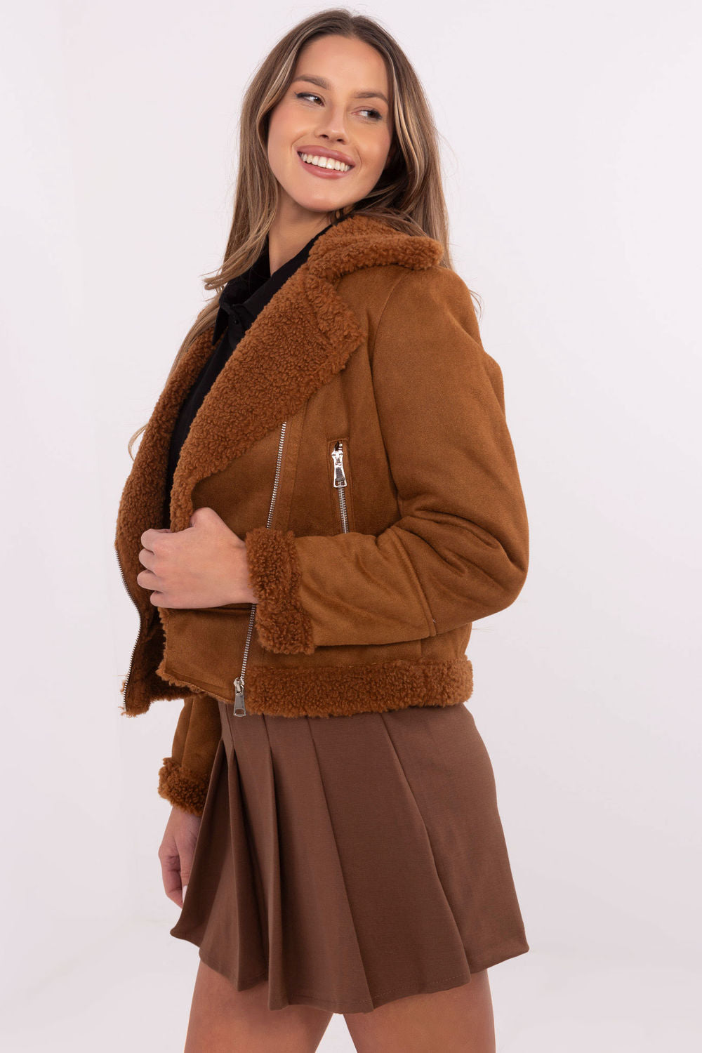 Italy Moda Light Brown Zip Up Long Sleeve Jacket - view 2