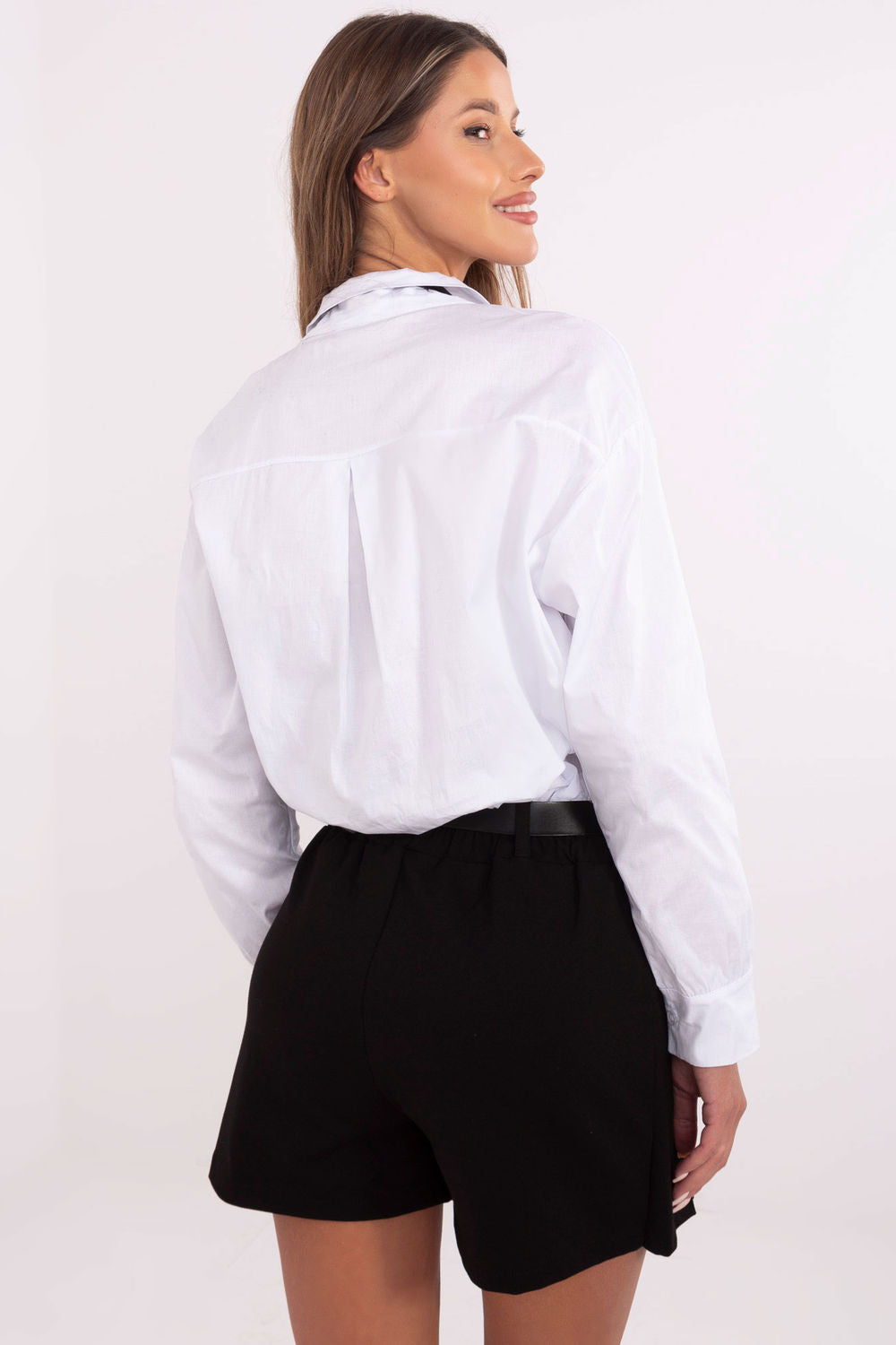 Italy Moda White Collared Cotton Long Sleeve Top - view 3