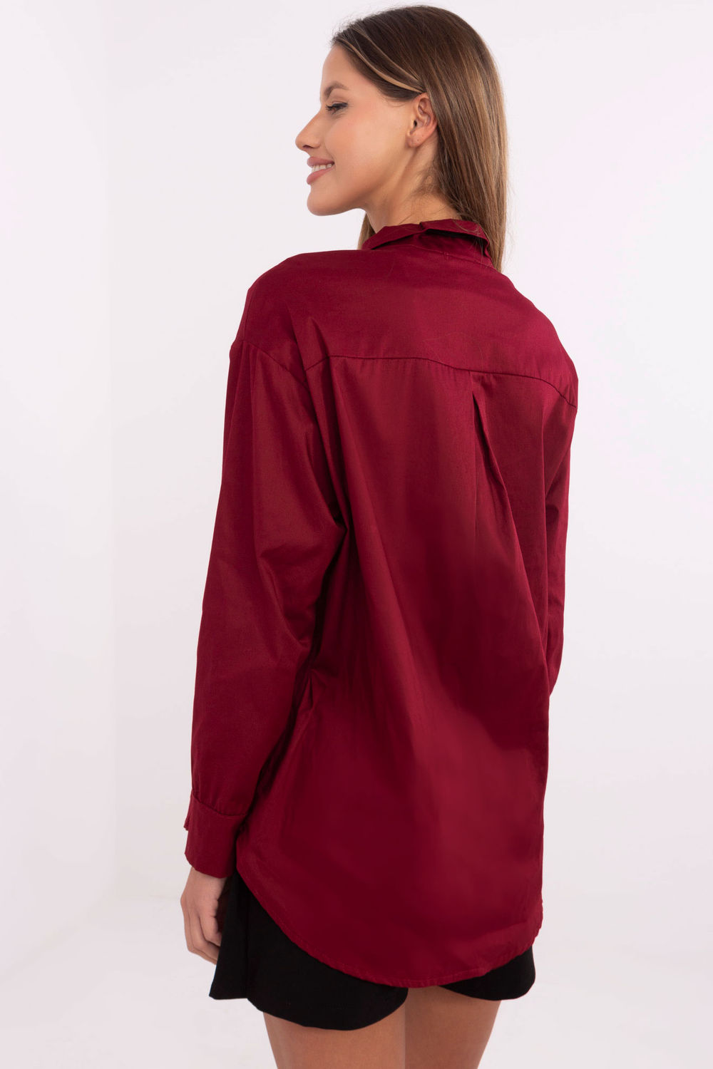 Italy Moda Burgundy Cotton Long Sleeve Top with Buttons - view 3