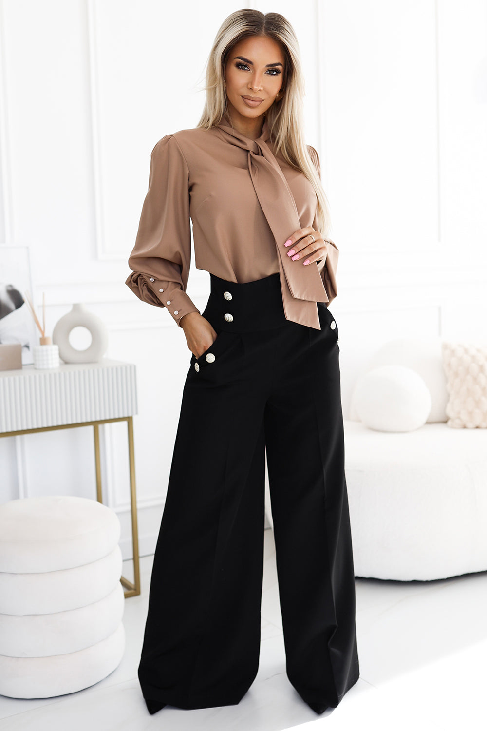 Numoco Black Wide Leg High Waisted Trousers