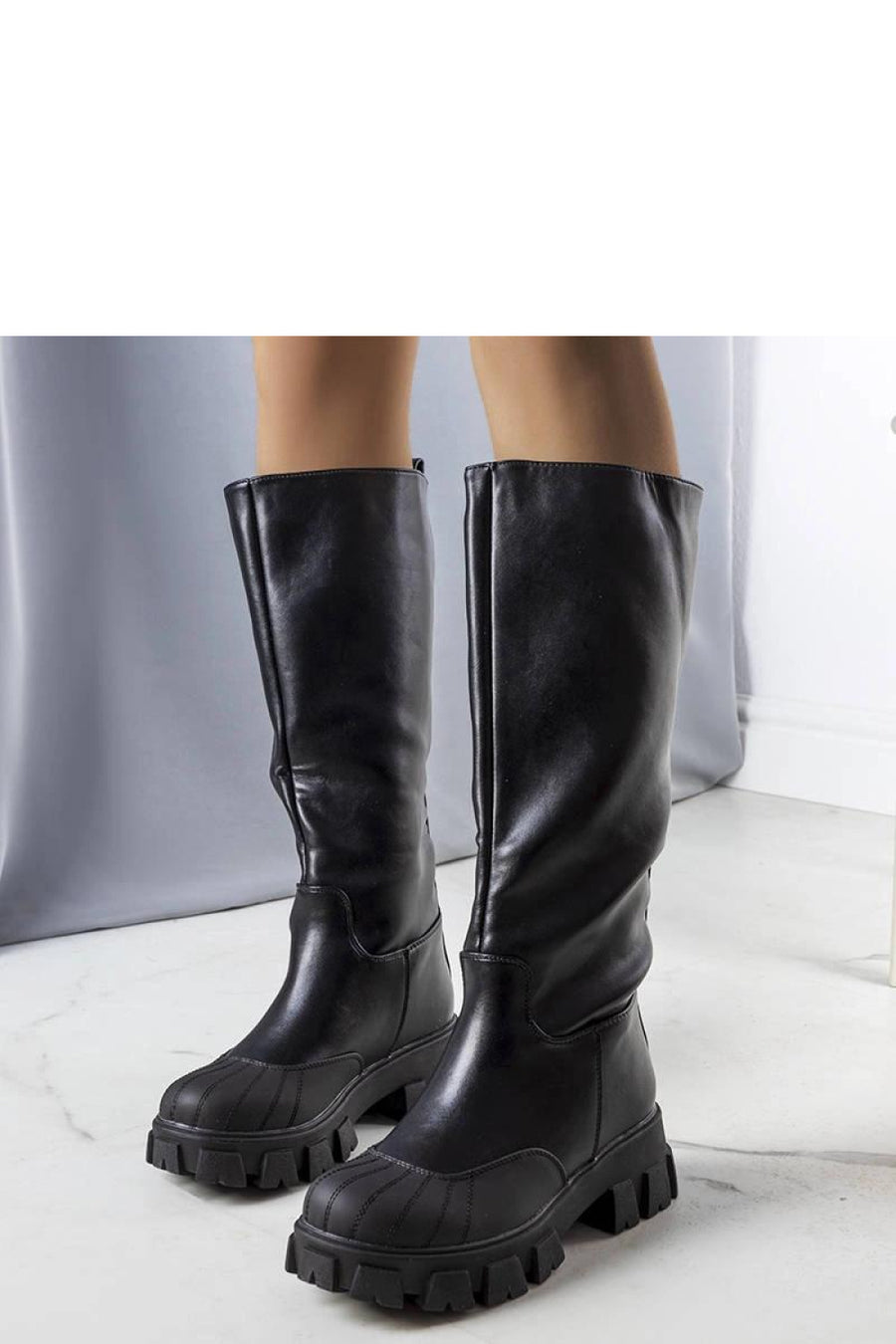 Solea Black Faux Leather Warm Lined Over The Knee Boots