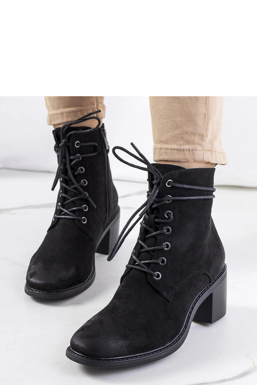 Solea Black Faux Suede Block Heel Heeled Ankle Boots