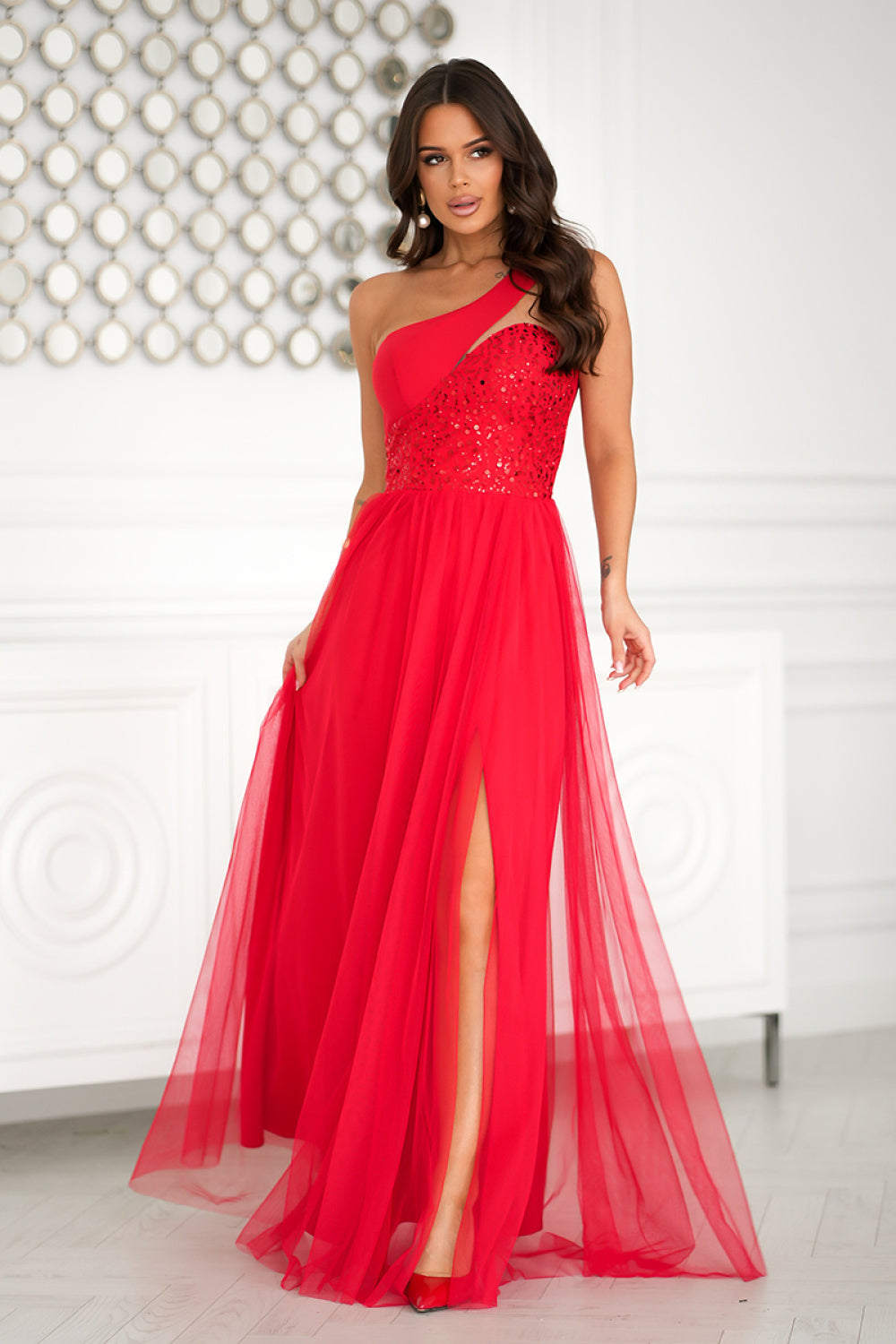 Bicotone Red Polyester Sequin Maxi Dress - view 2