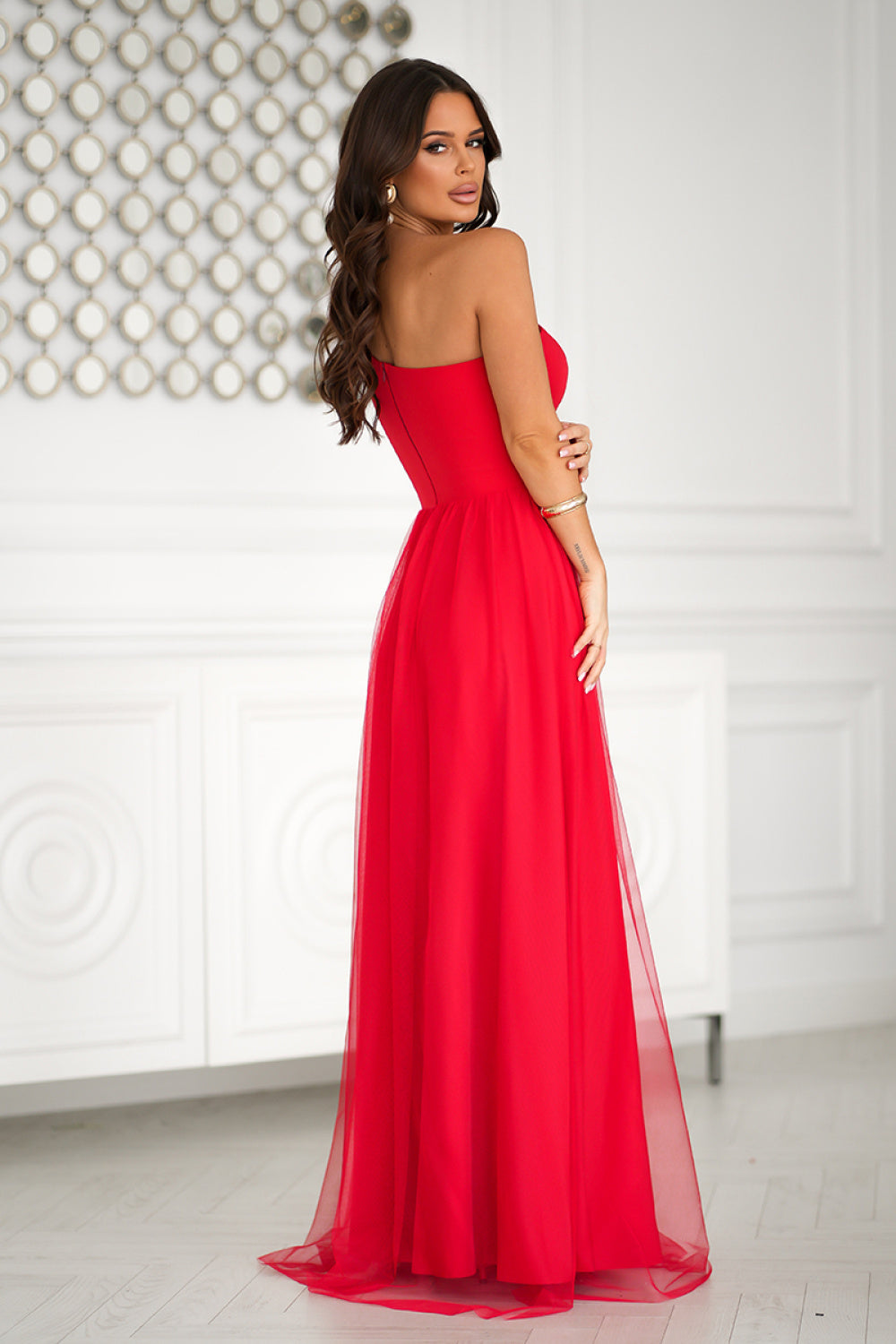 Bicotone Red Polyester Sequin Maxi Dress - view 3