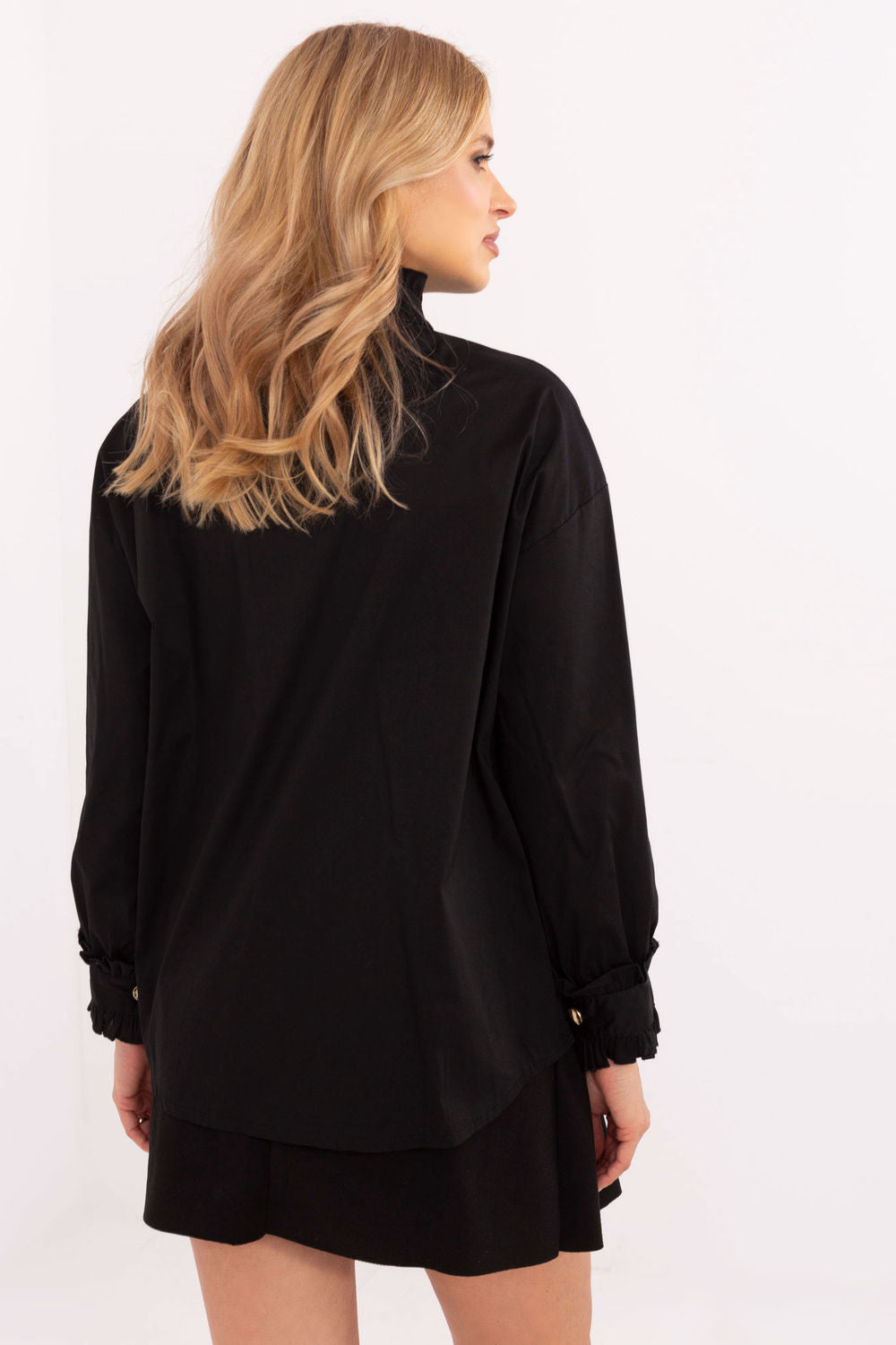 Italy Moda Black Pleated Cotton Long Sleeve Top - view 3