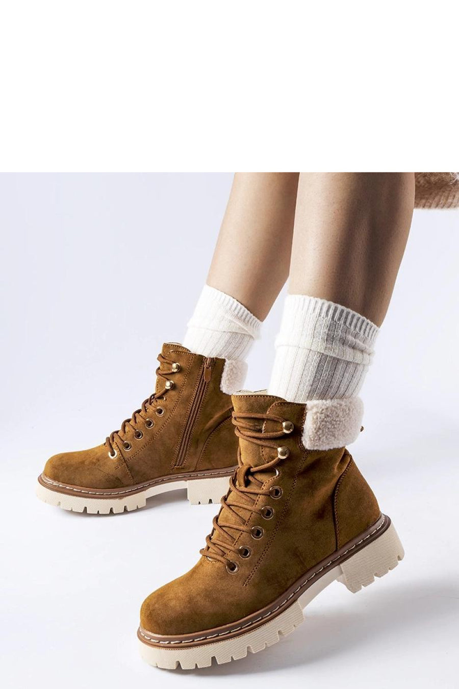 Solea Camel Warm Lined Hiking Style Boots with Zip