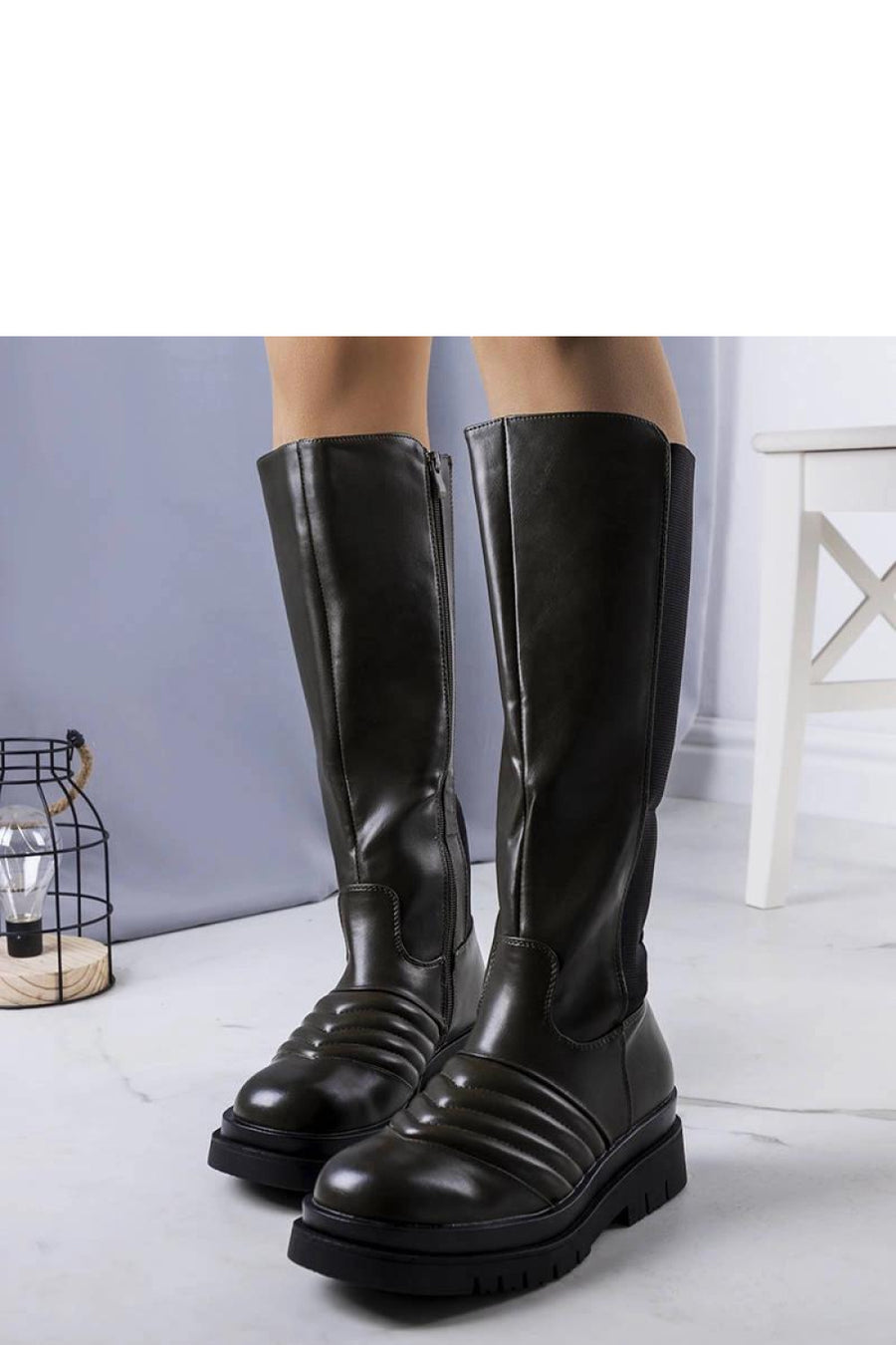 Solea Green Faux Leather Flat Over The Knee Boots