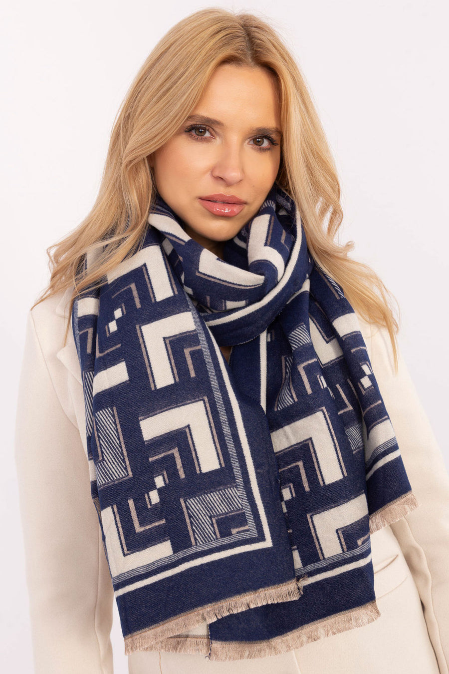 AT Navy Viscose Shawl