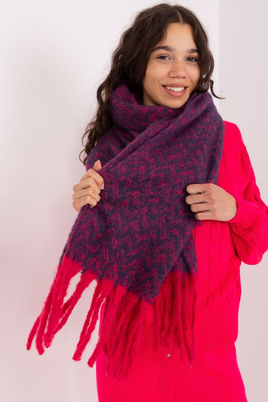 AT Red Fringed Shawl