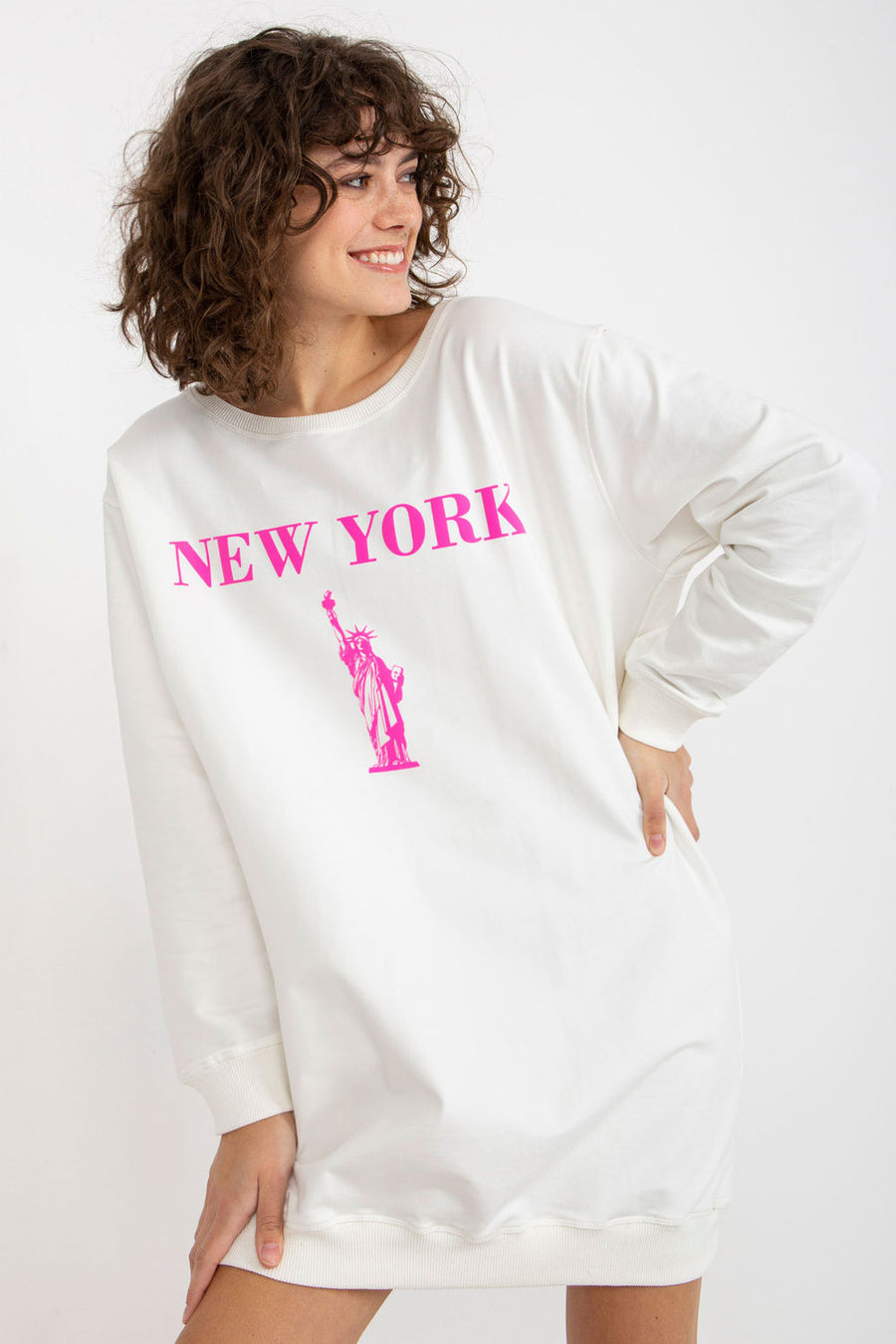 Factory Price Pink Printed Oversized Long Sleeve Sweatshirt