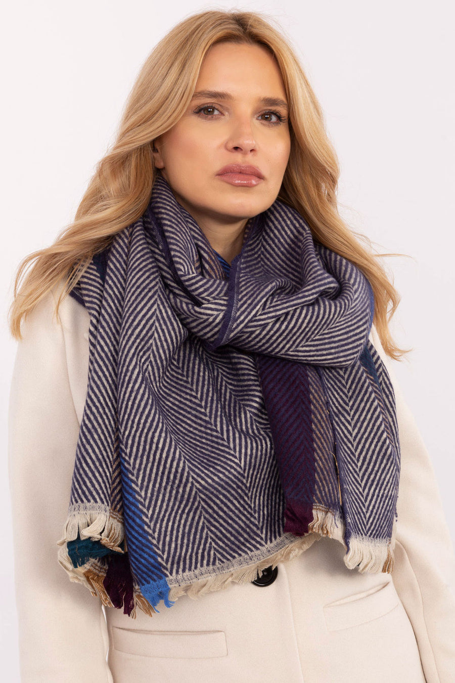 AT Navy Striped Shawl