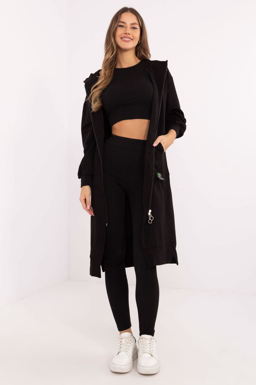 Factory Price Black Ribbed High Waisted Long Sleeve Co-Ord Set