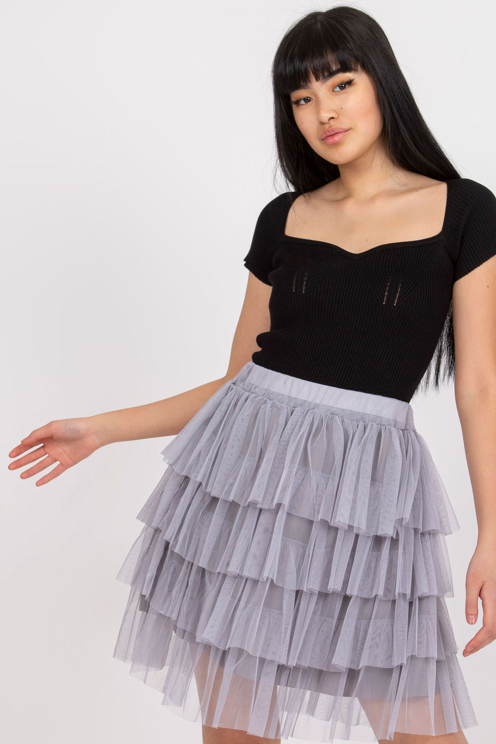 Och Bella Grey Mesh Mini Skirt