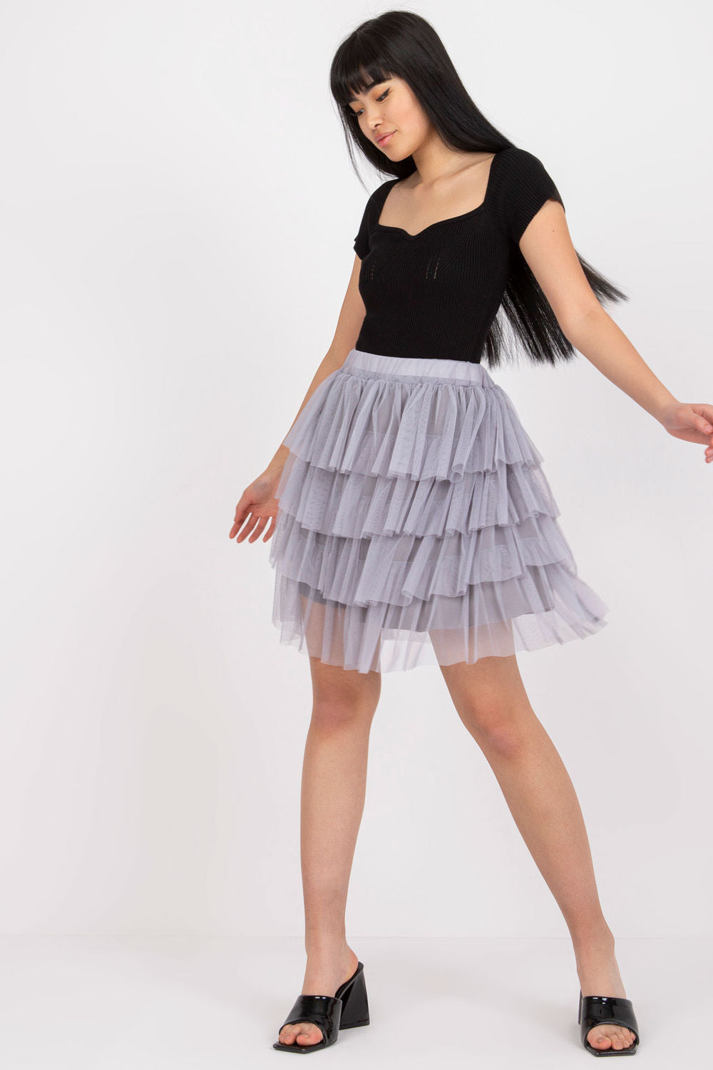 Och Bella Grey Mesh Mini Skirt - view 2