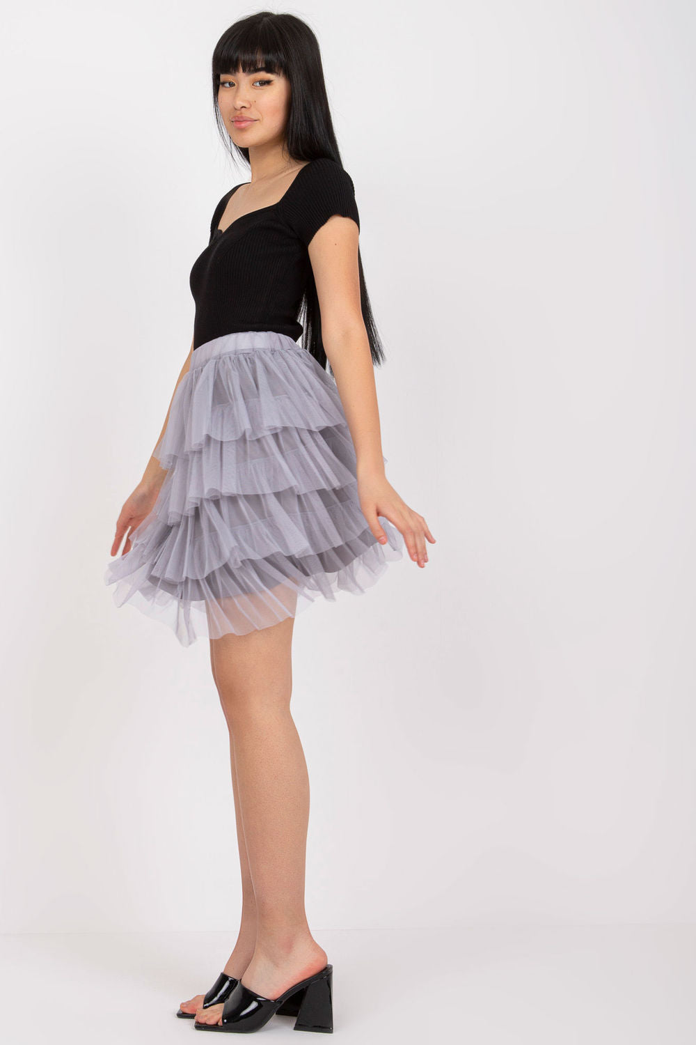 Och Bella Grey Mesh Mini Skirt - view 3