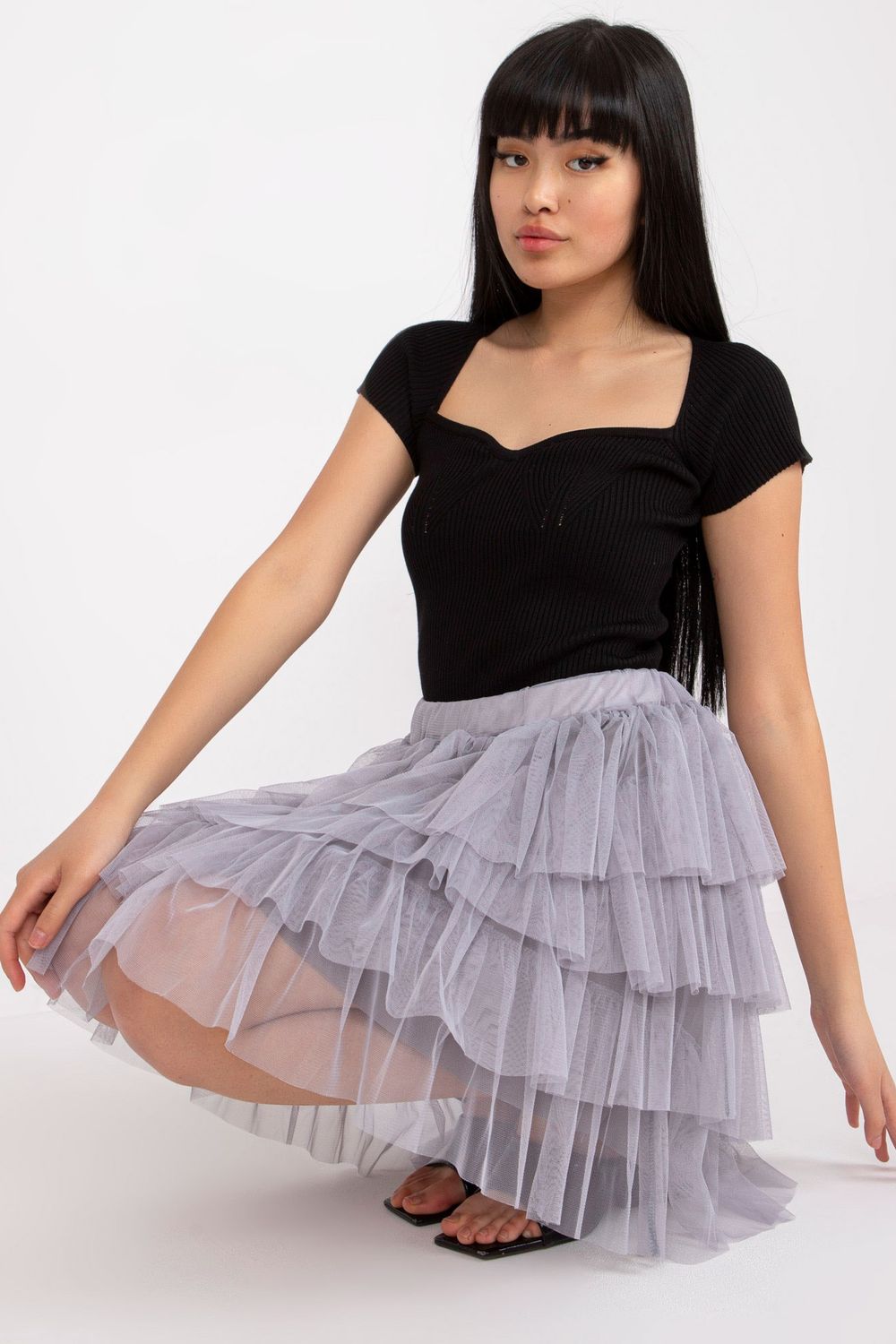 Och Bella Grey Mesh Mini Skirt - view 4