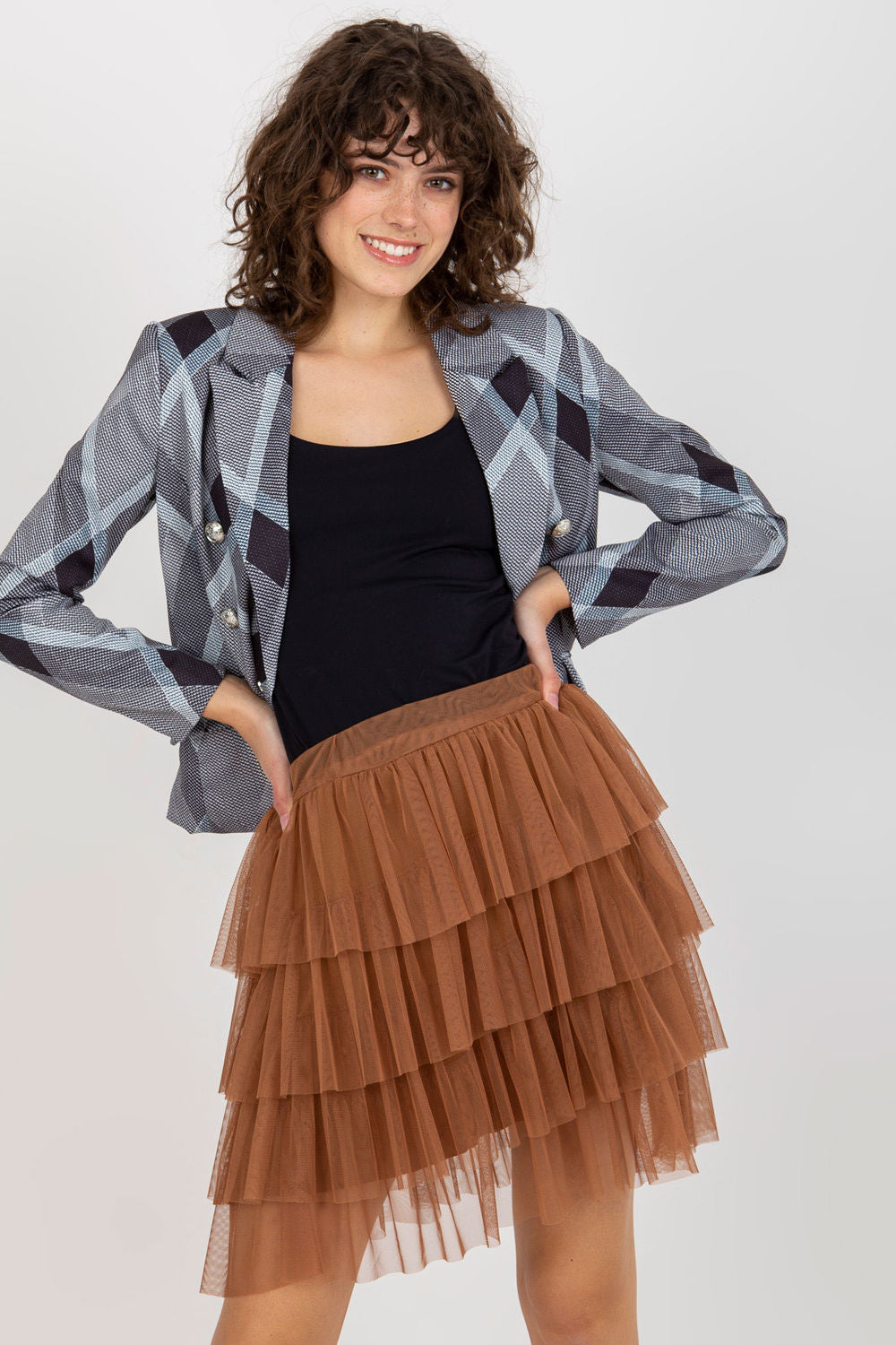 Och Bella Light Brown Mesh Mini Skirt