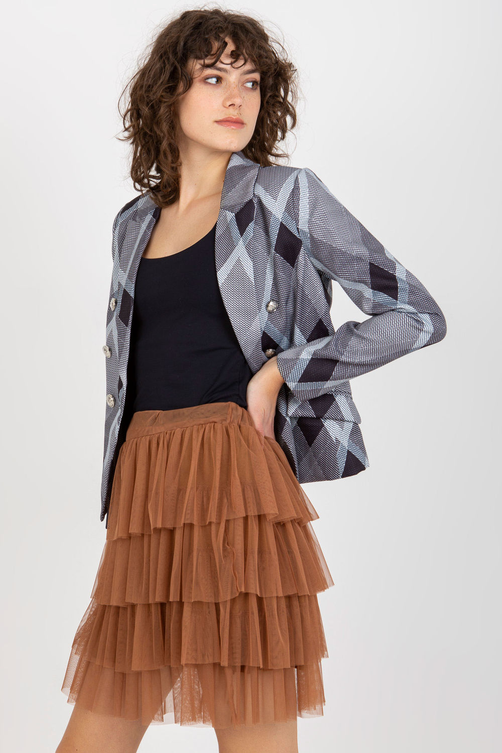 Och Bella Light Brown Mesh Mini Skirt - view 2