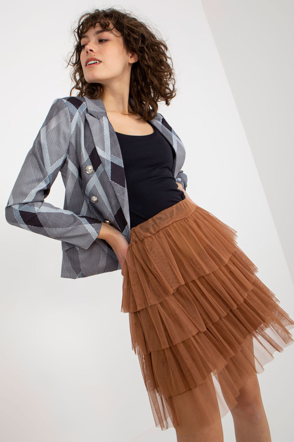 Och Bella Light Brown Mesh Mini Skirt - view 4