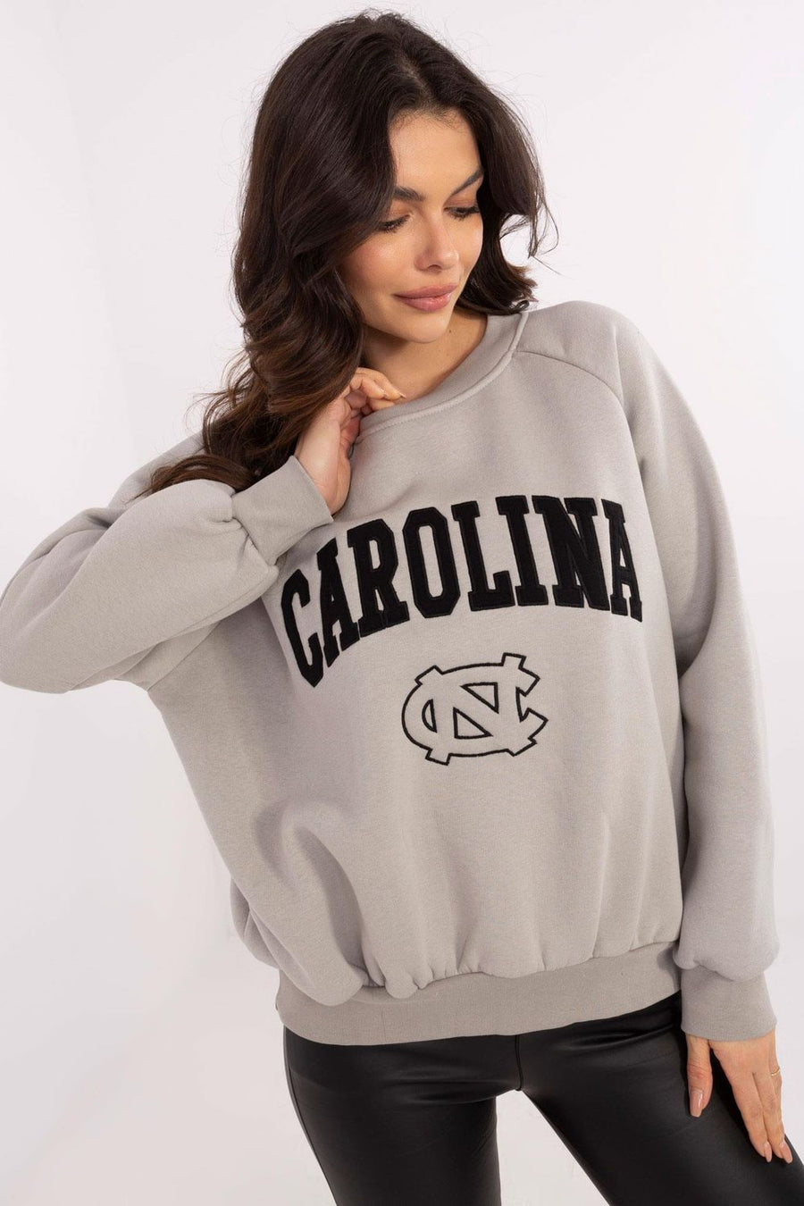 Factory Price Grey Round Neck Long Sleeve Cotton Sweatshirt with Embroidery