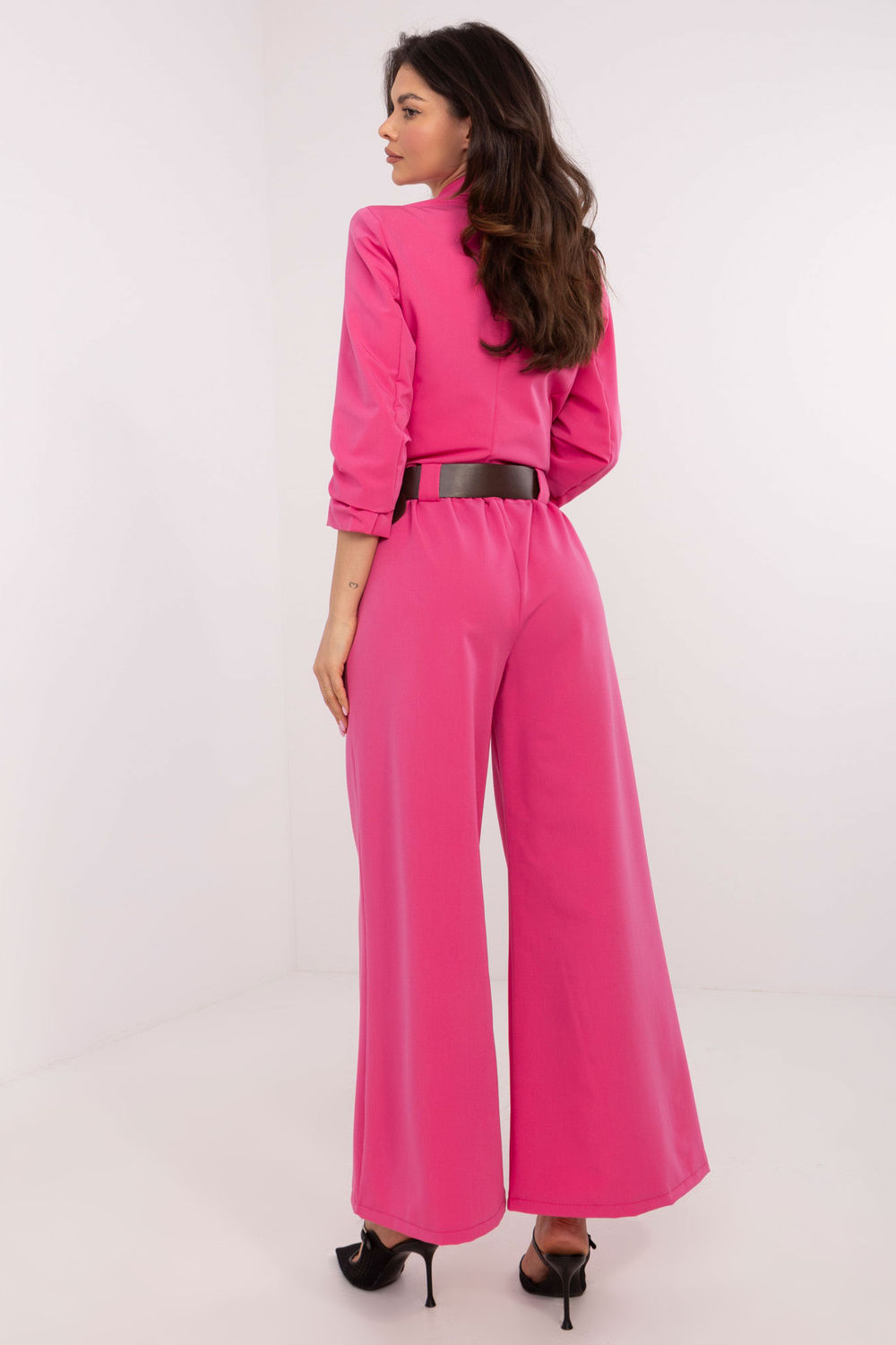 Italy Moda Dark Pink Flared High Waisted Trousers - view 3