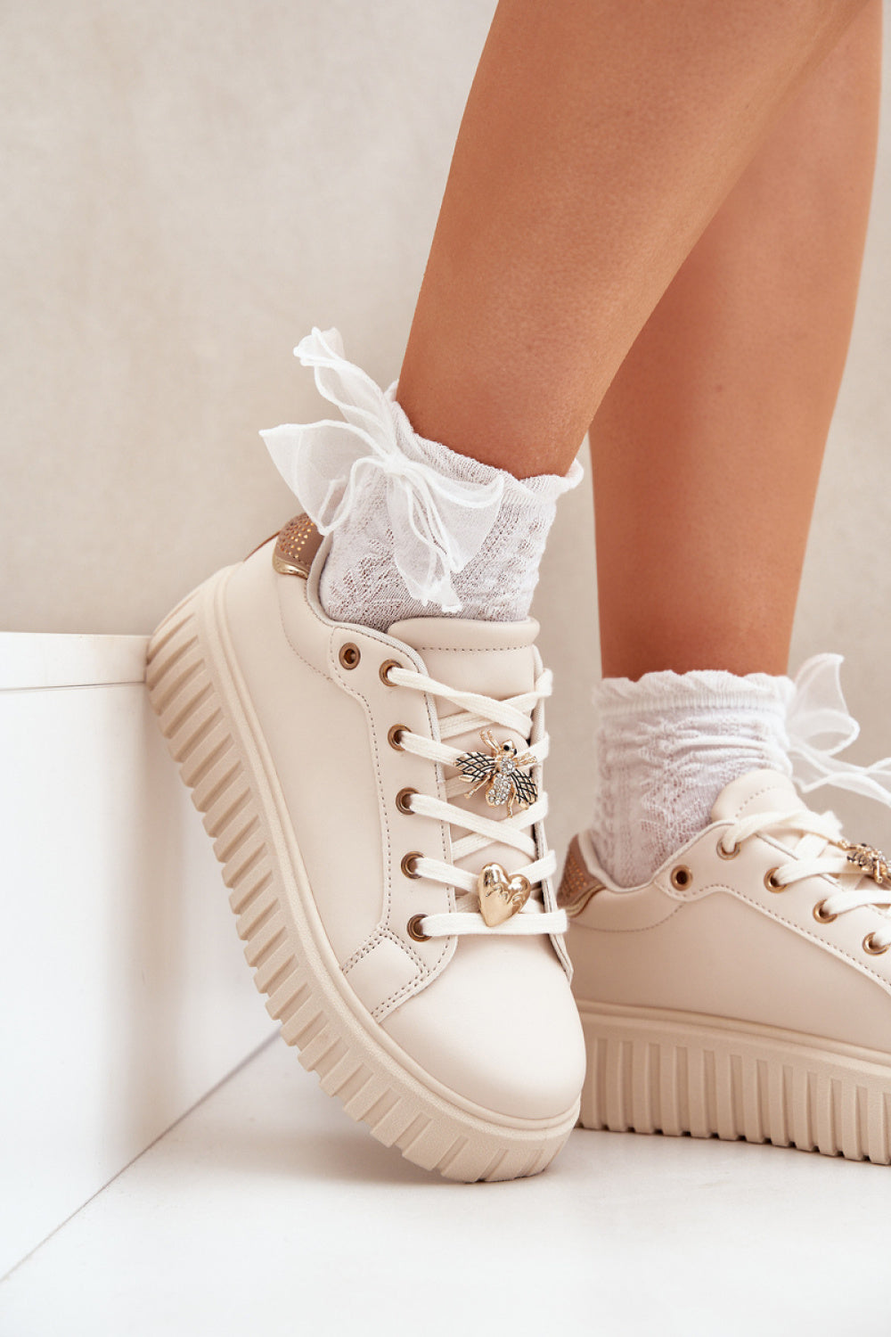 Step In Style Beige Faux Leather Platform Trainers - view 3