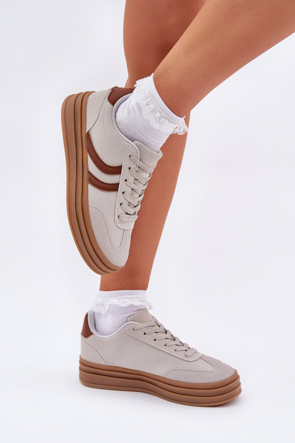 Step In Style Grey Faux Suede Platform Trainers - view 3