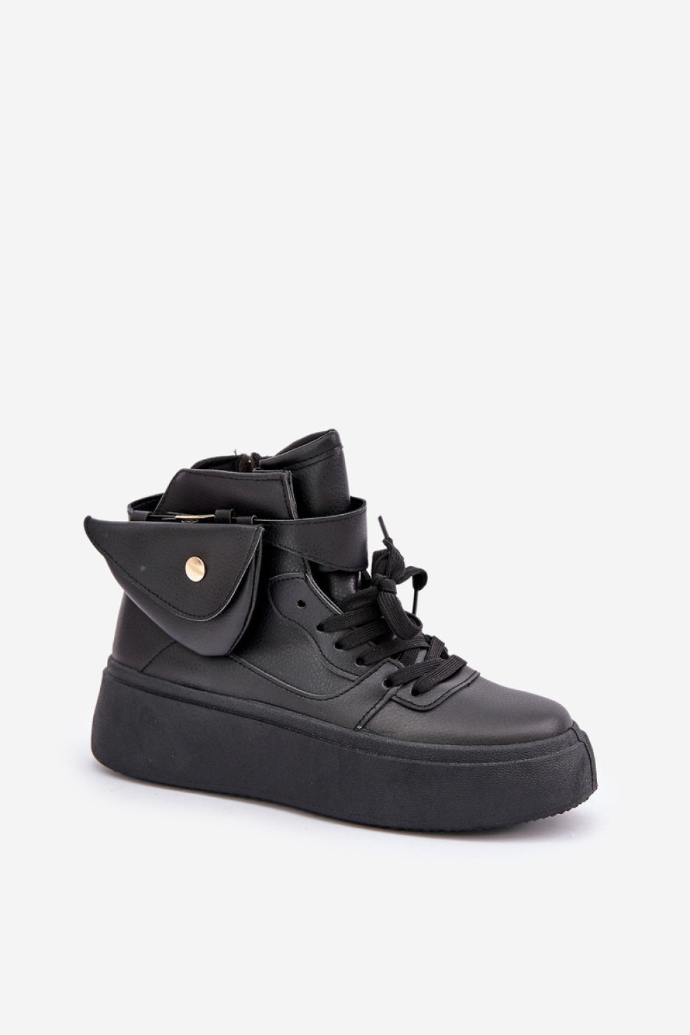 Step In Style Black Faux Leather Platform Trainers with Round Toe - view 2