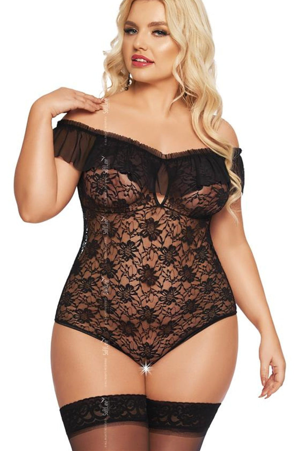 SoftLine Collection Kamila Black Lace Bodysuit
