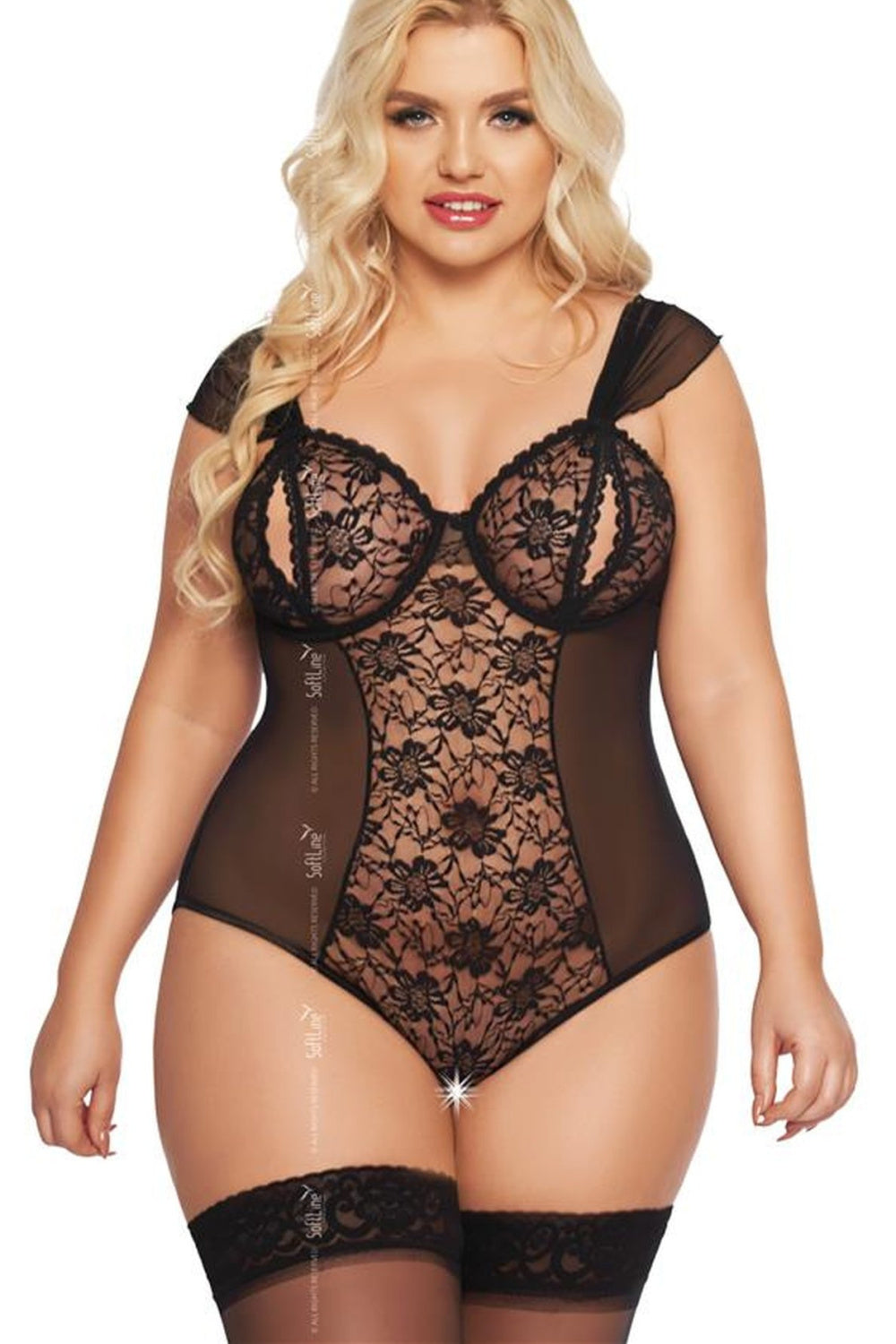 SoftLine Collection Dora Black Floral Bodysuit