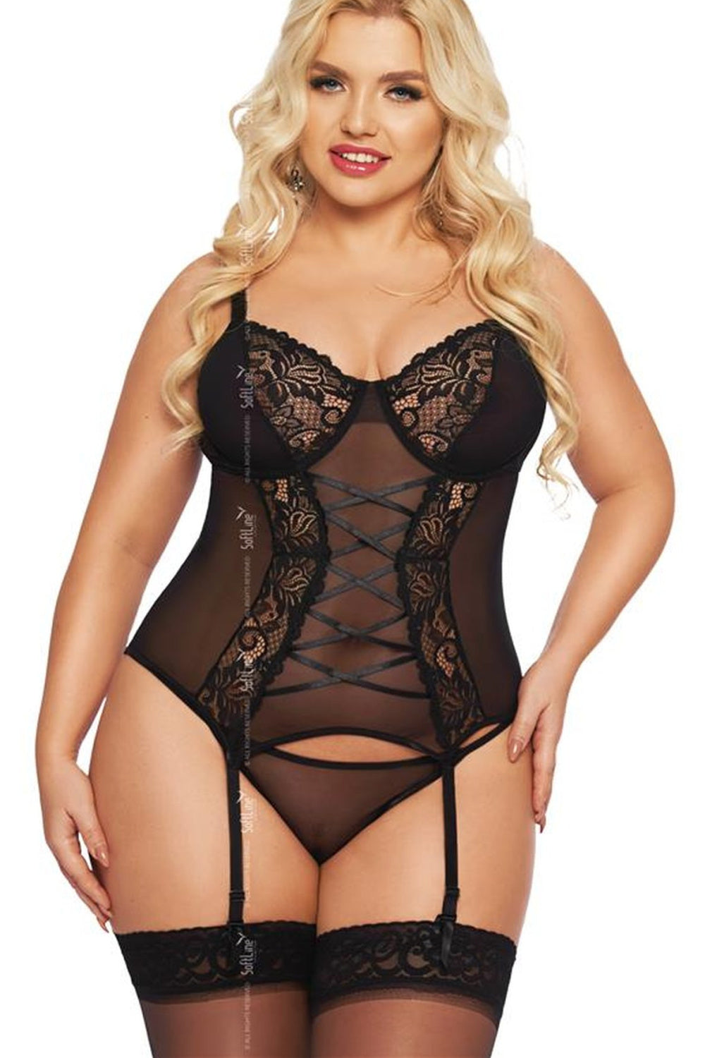 SoftLine Collection Gorset Brenda Black Lace Sexy Lingerie Set