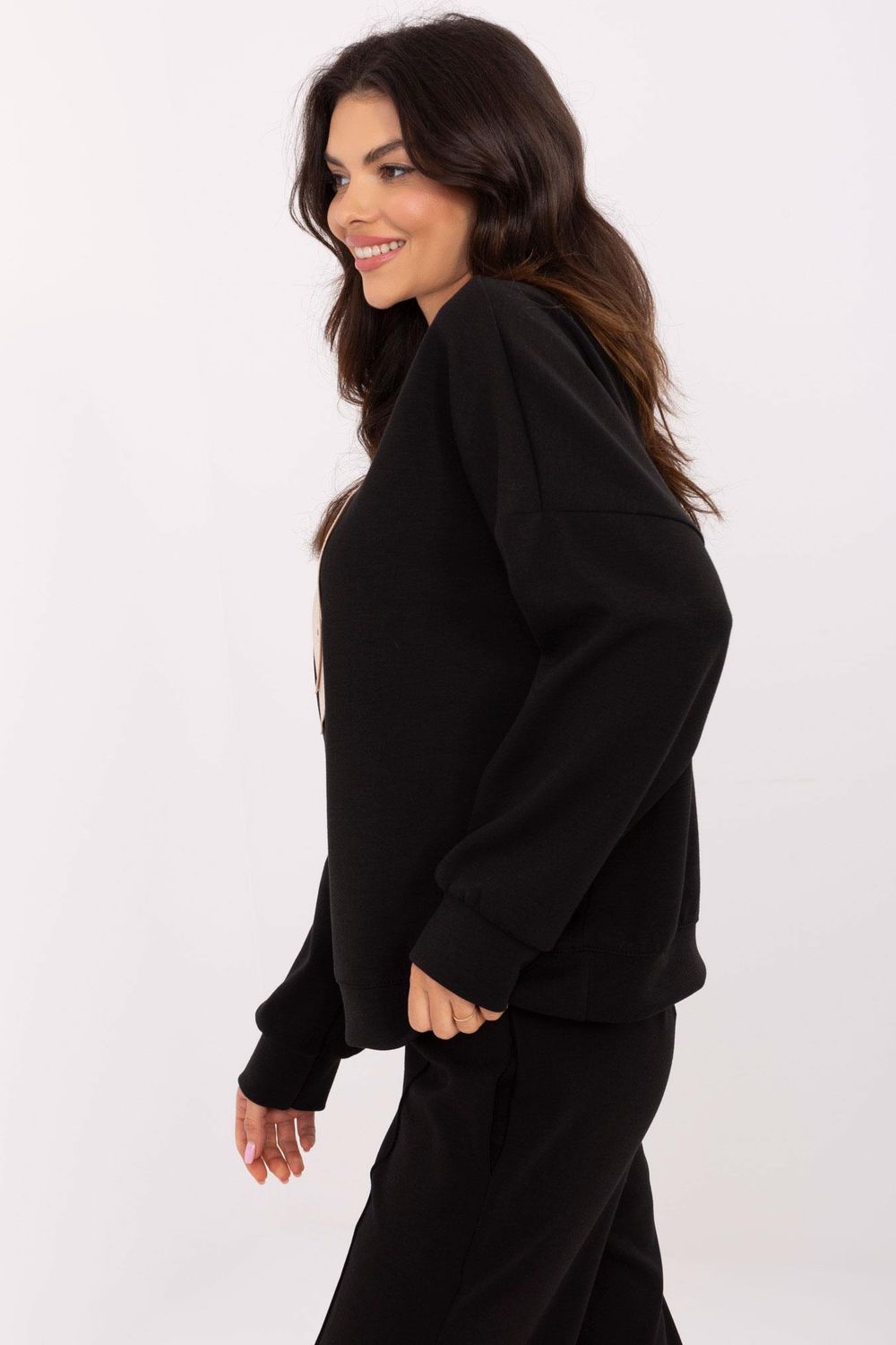Italy Moda Black Long Sleeve Sweatshirt - view 2