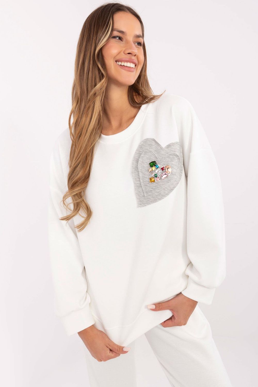 Italy Moda Ecru Long Sleeve Sweatshirt