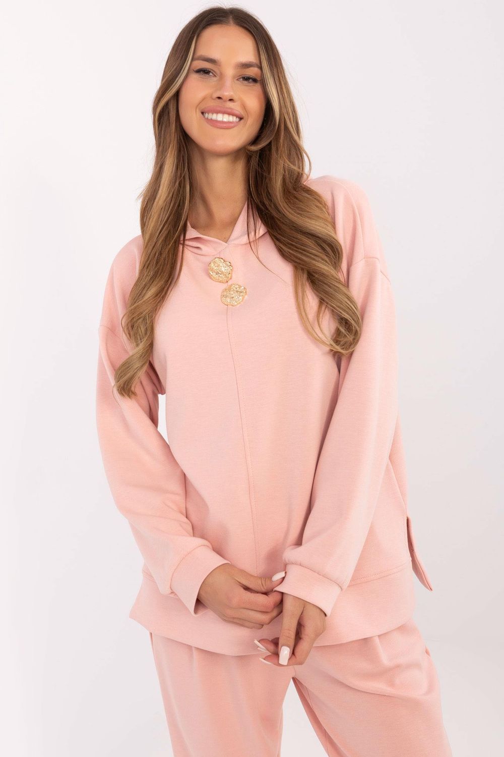 Italy Moda Peach Hooded Long Sleeve Sweatshirt