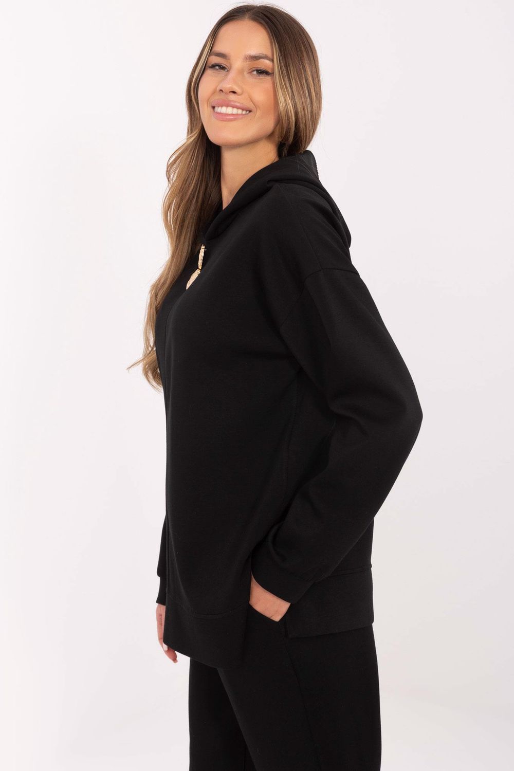 Italy Moda Black Hooded Long Sleeve Sweatshirt - view 2