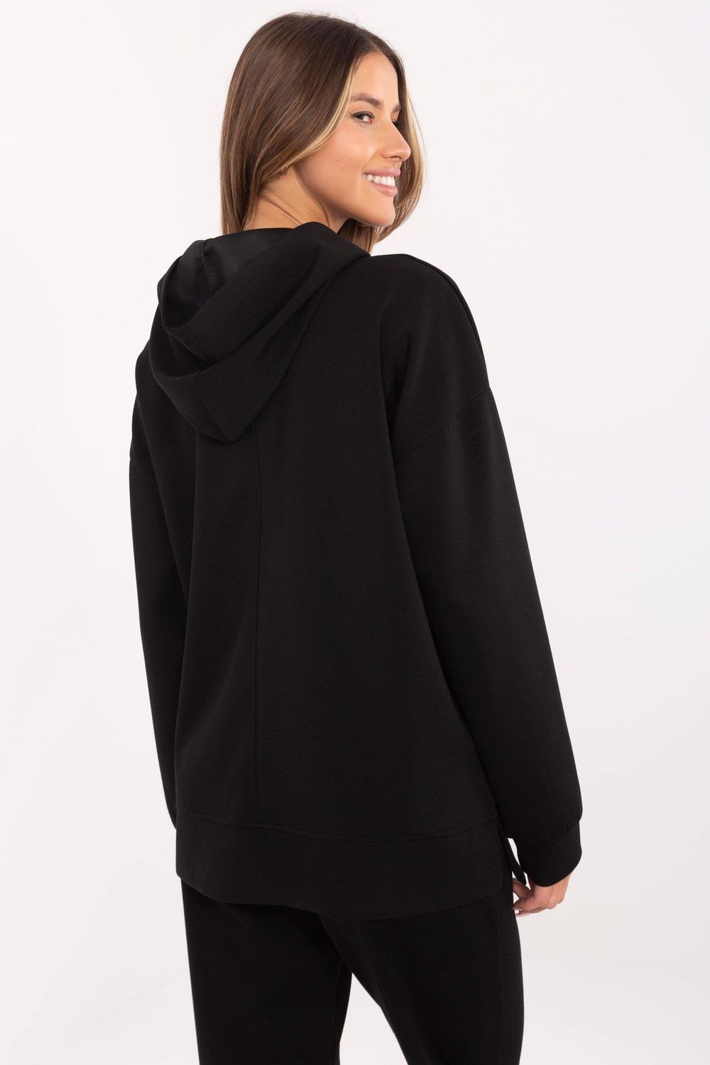 Italy Moda Black Hooded Long Sleeve Sweatshirt - view 3