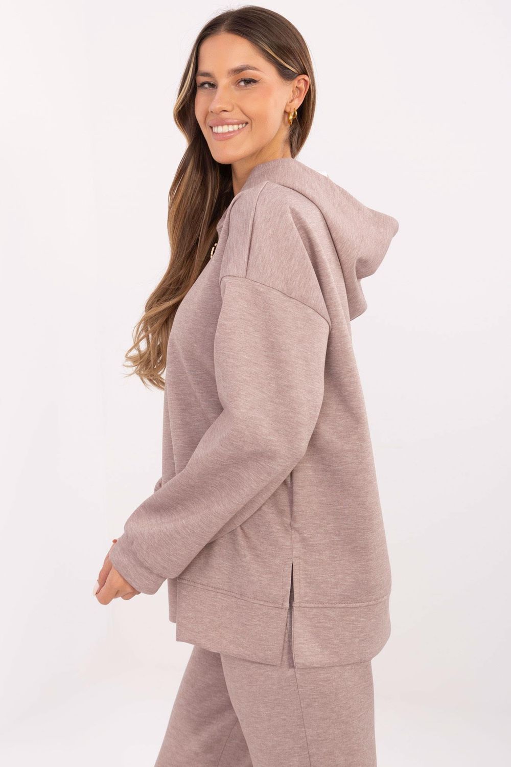 Italy Moda Dark Beige Hooded Long Sleeve Sweatshirt - view 2