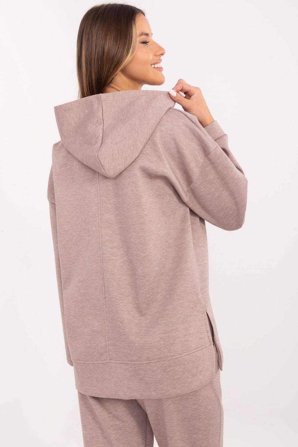 Italy Moda Dark Beige Hooded Long Sleeve Sweatshirt - view 3