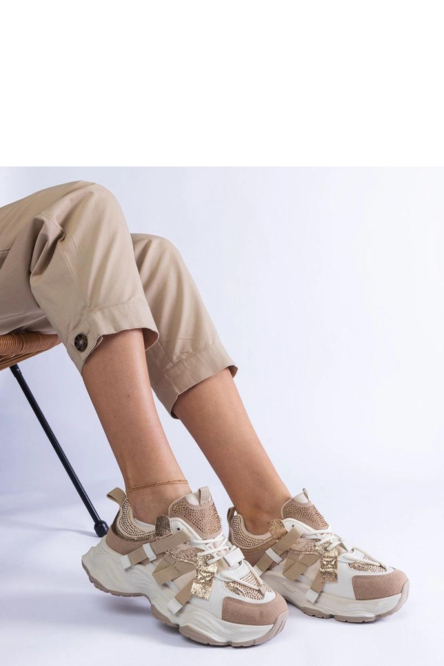 Solea Gold Faux Leather Lace Up Trainers