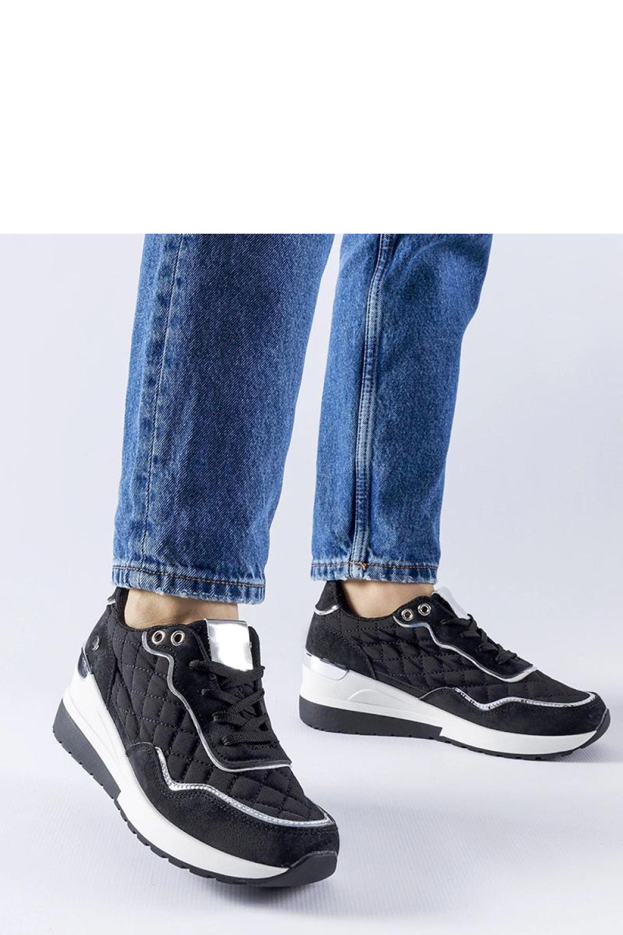 Solea Black Lace Up Wedge Trainers with Lining
