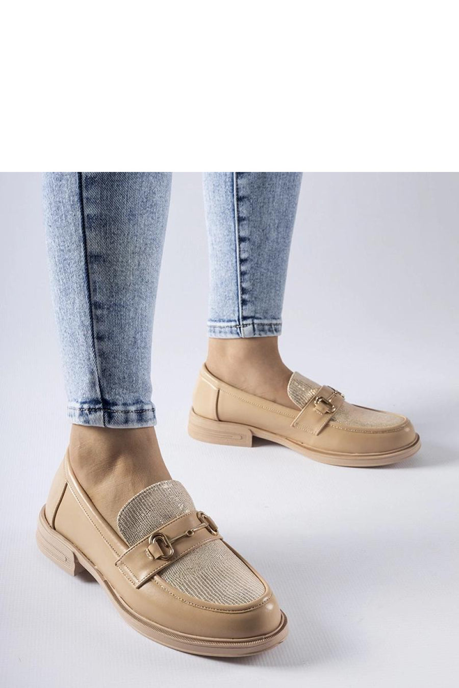 Solea Beige Faux Leather Warm Lined Moccasins with Buckle