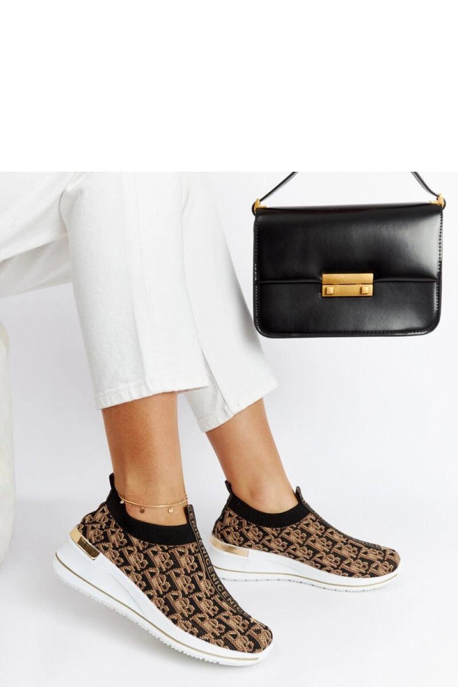Solea Black and Khaki Wedge Trainers