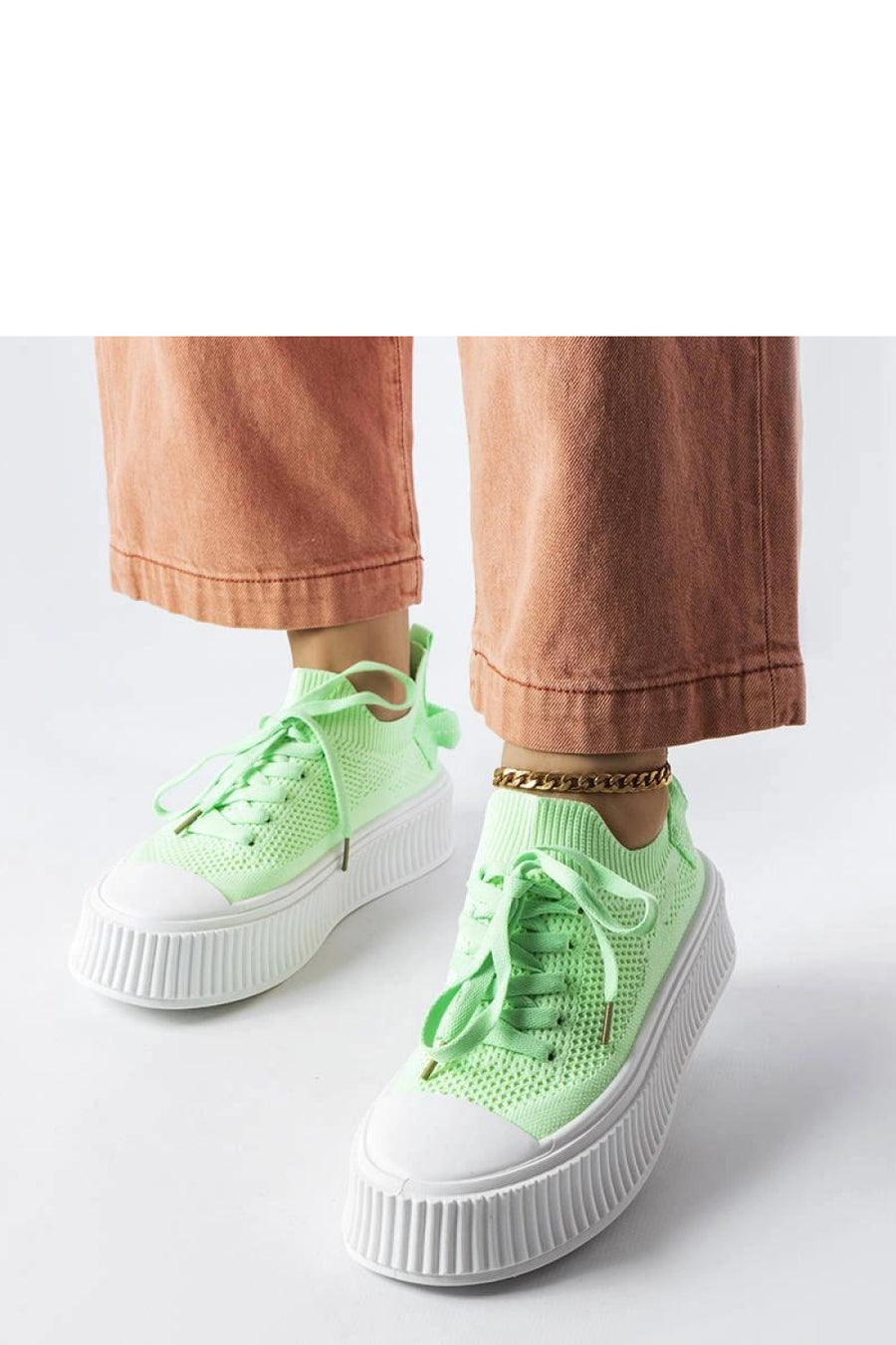 Solea Green Lace Up Trainers with Round Toe