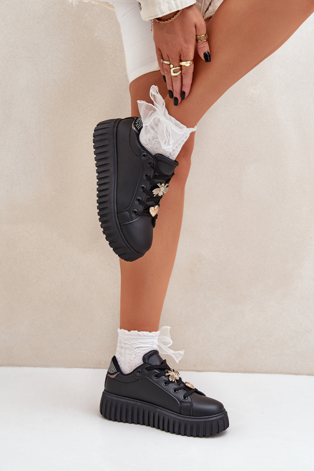 Step In Style Black Faux Leather Platform Trainers - view 3
